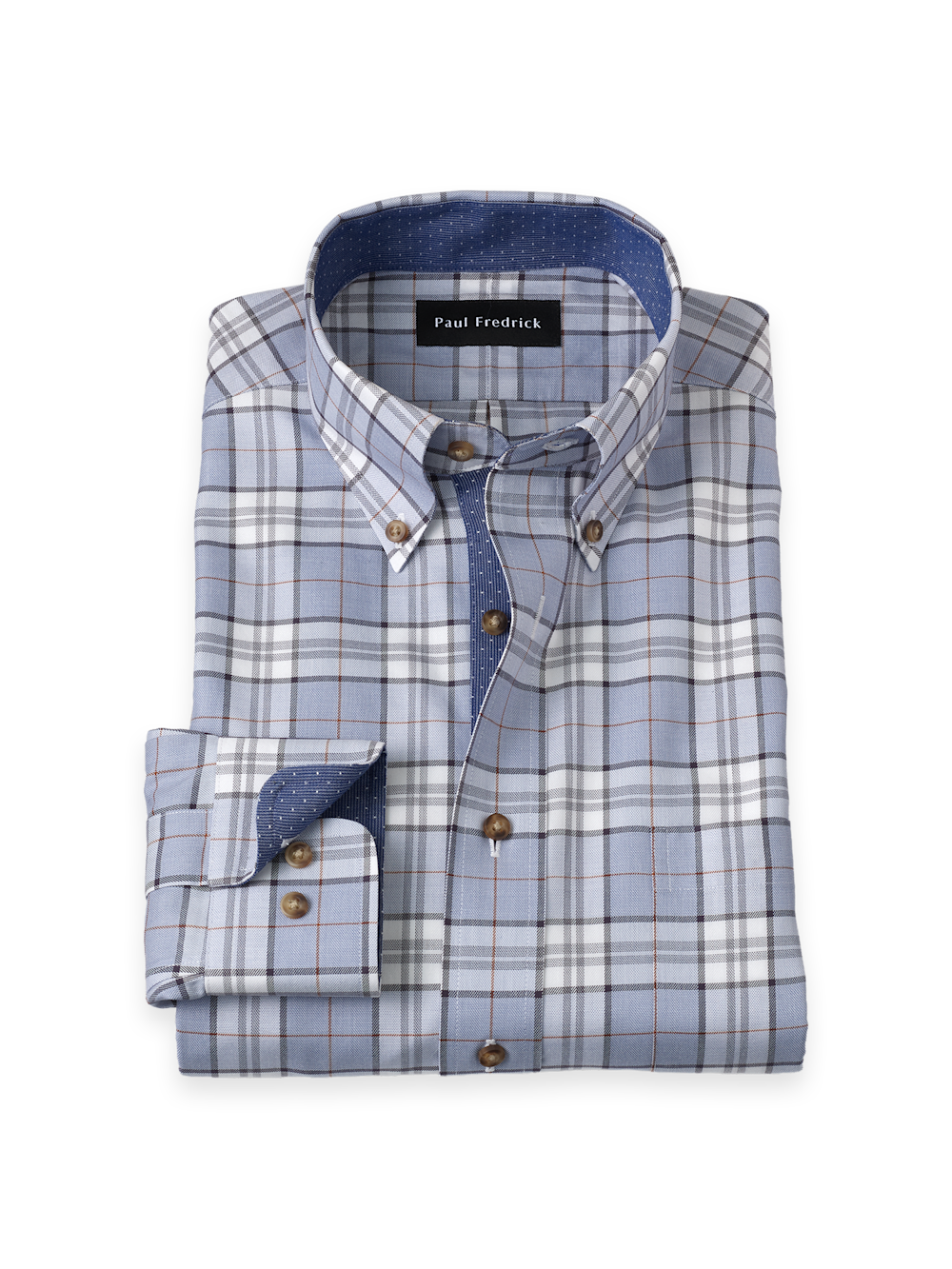 Product Image of Non-iron Cotton Plaid Dress Shirt With Contrast Trim-Blue
