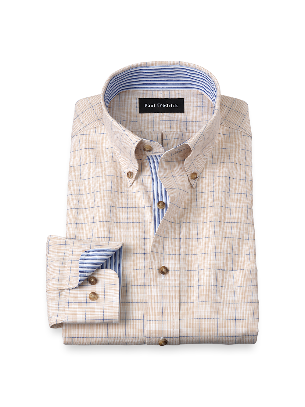 Product Image of Non-iron Cotton Glen Plaid Dress Shirt With Contrast Trim-Tan