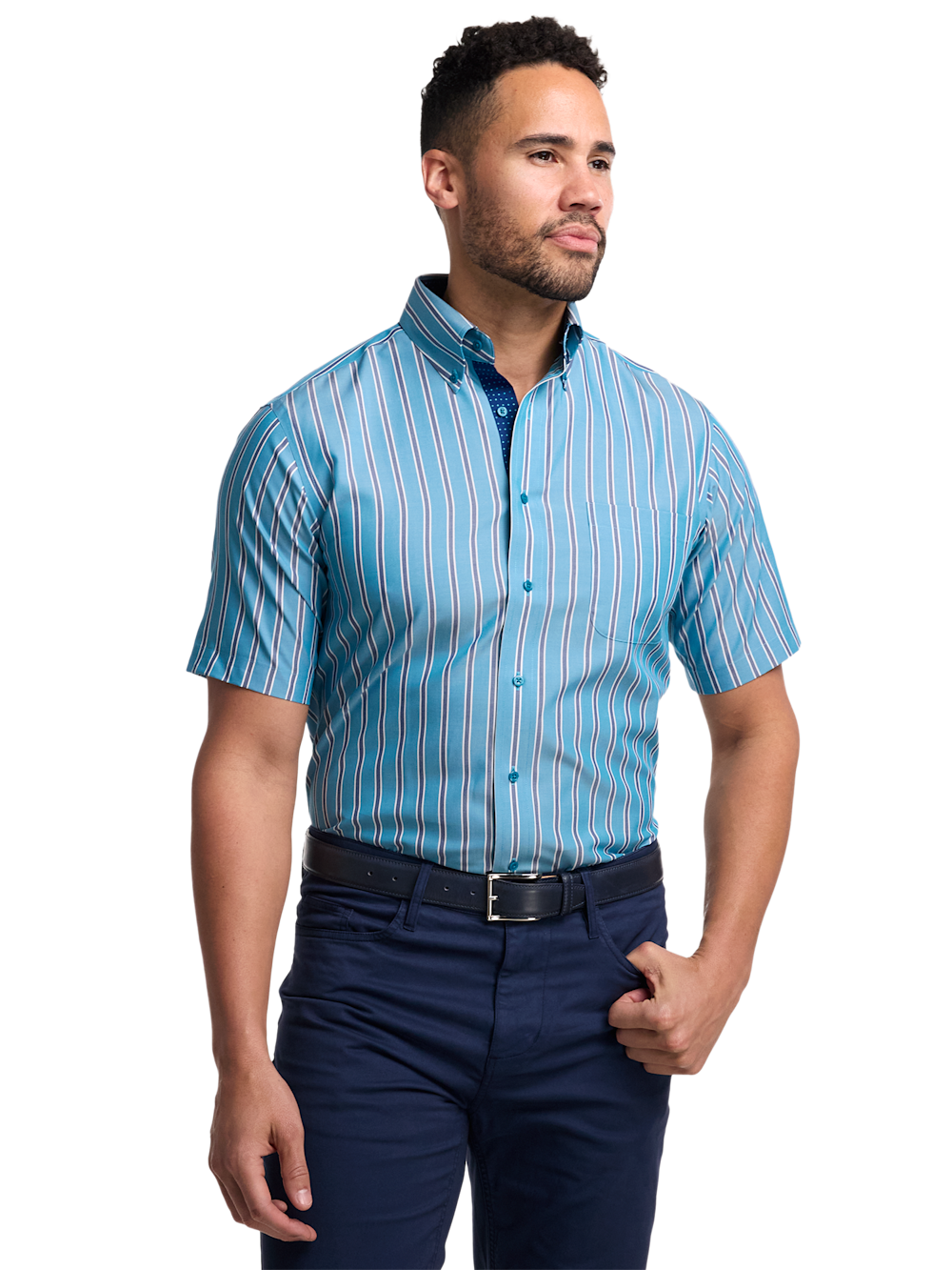 Alternate Image of Non-iron Cotton Stripe Dress Shirt With Contrast Trim-1