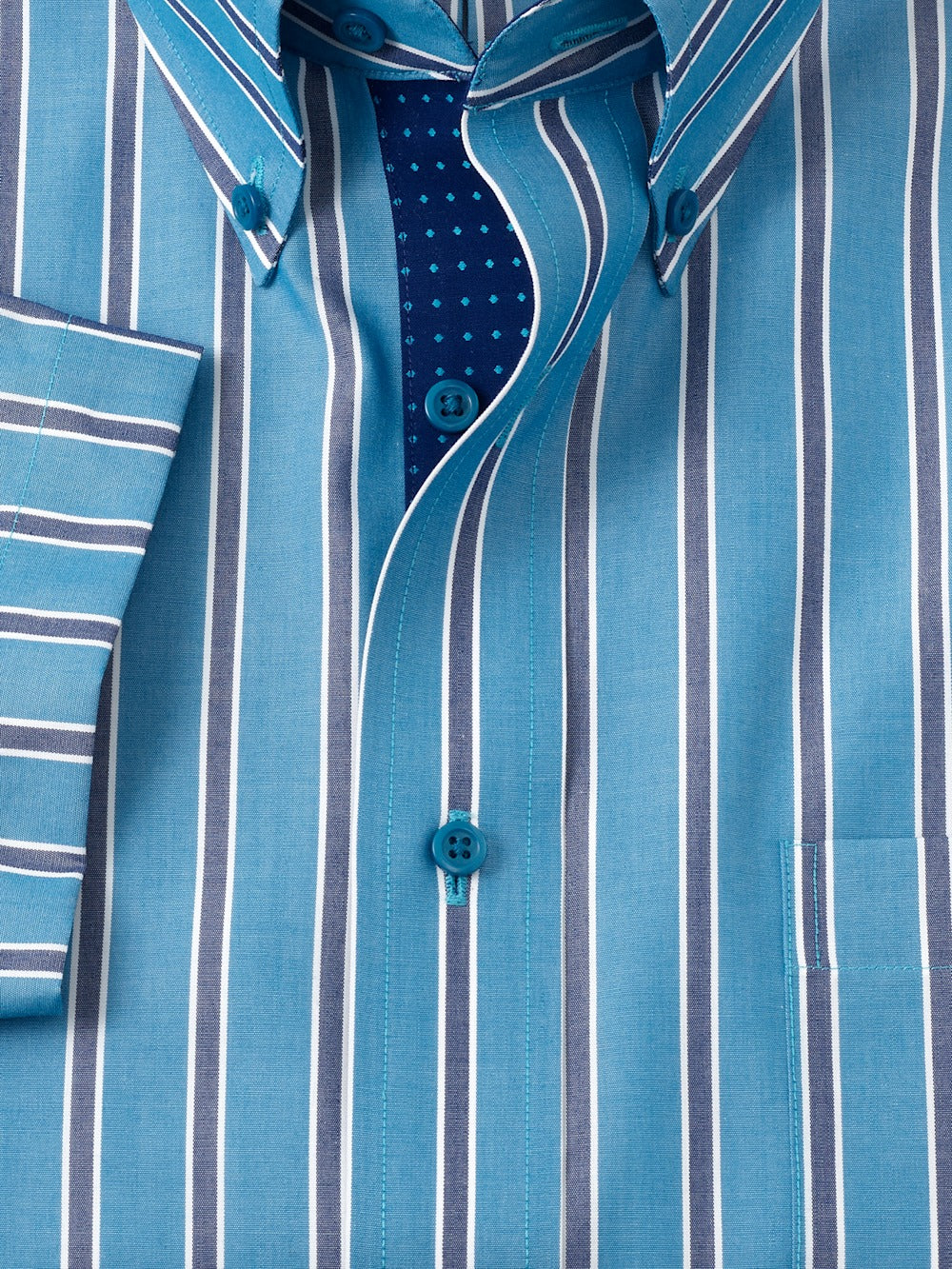 S/f Non-iron Cotton Stripe Button Down Dress Shirt With Contrast Trim