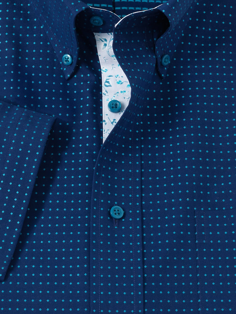 S/f Non-iron Cotton Dot Print Button Down Dress Shirt With Contrast Trim