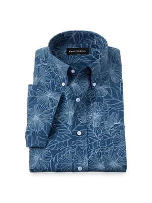 Non-Iron Cotton Floral Dress Shirt - Navy/teal