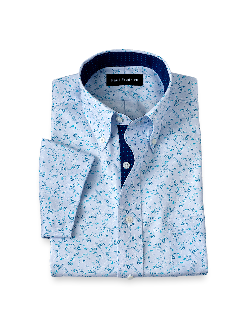 Product Image of Non-iron Cotton Floral Dress Shirt With Contrast Trim-Teal