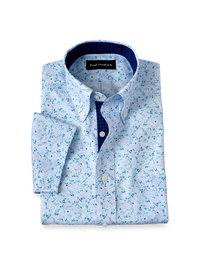Non-Iron Cotton Floral Dress Shirt With Contrast Trim - Teal