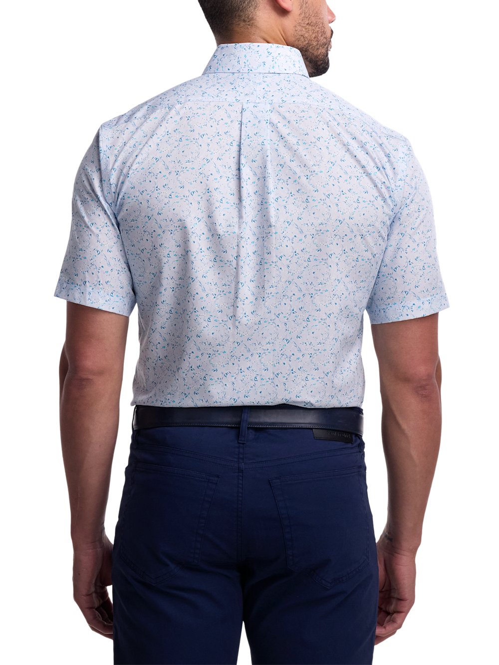 C/f Non-iron Cotton Floral Print Button Down Dress Shirt With Contrast Trim
