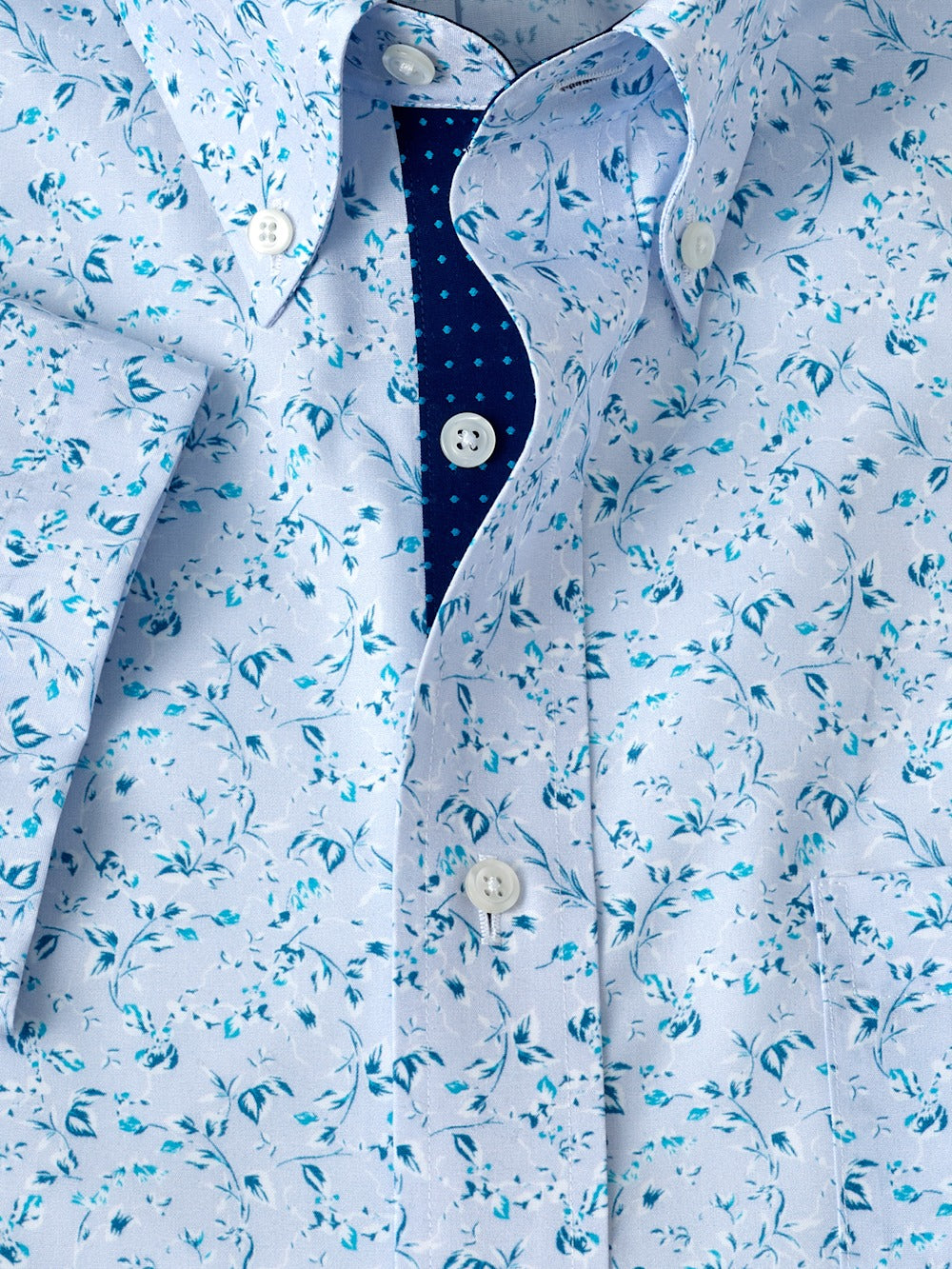 C/f Non-iron Cotton Floral Print Button Down Dress Shirt With Contrast Trim
