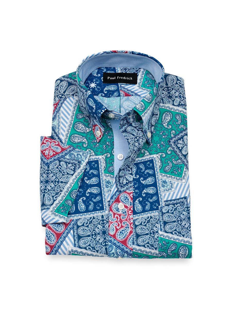 mens printed dress shirts Non-Iron Cotton Bandana Dress Shirt With Contrast Trim