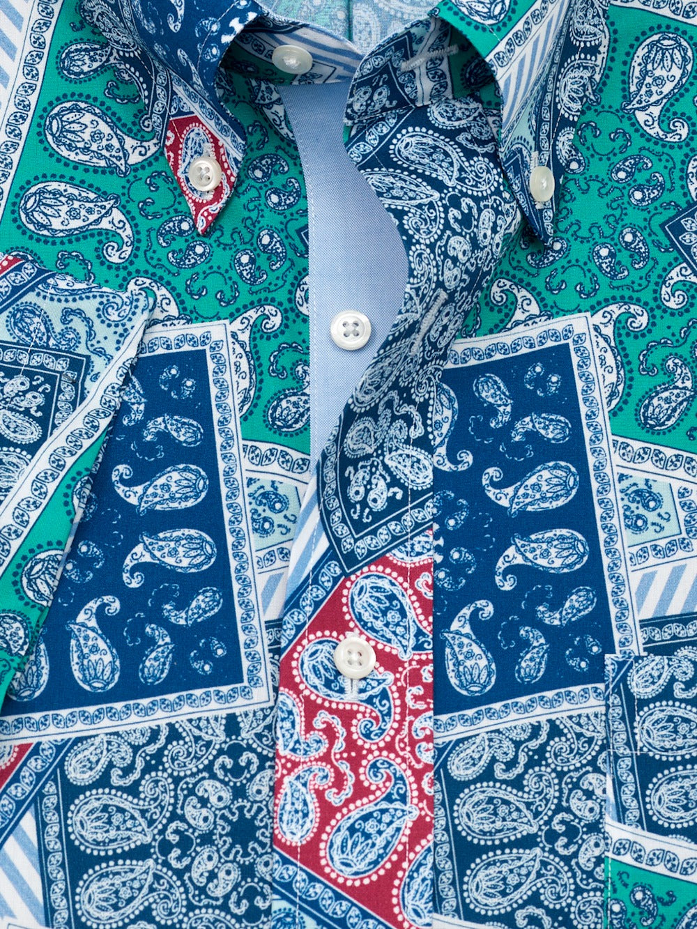 S/f Non-iron Cotton Bandana Button Down Collar Short Sleeve With Contrast Trim