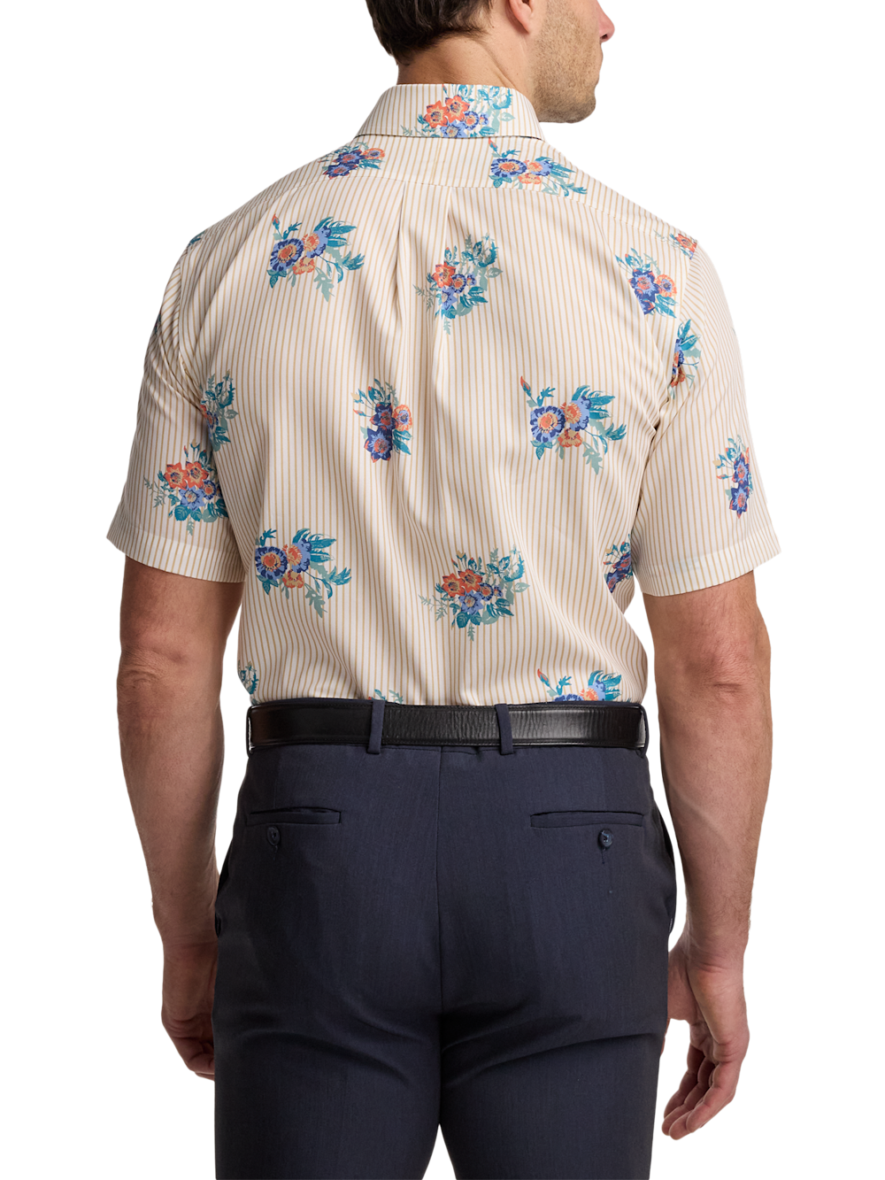 floral dress shirt short sleeve Non-Iron Linen Floral Dress Shirt With Contrast Trim