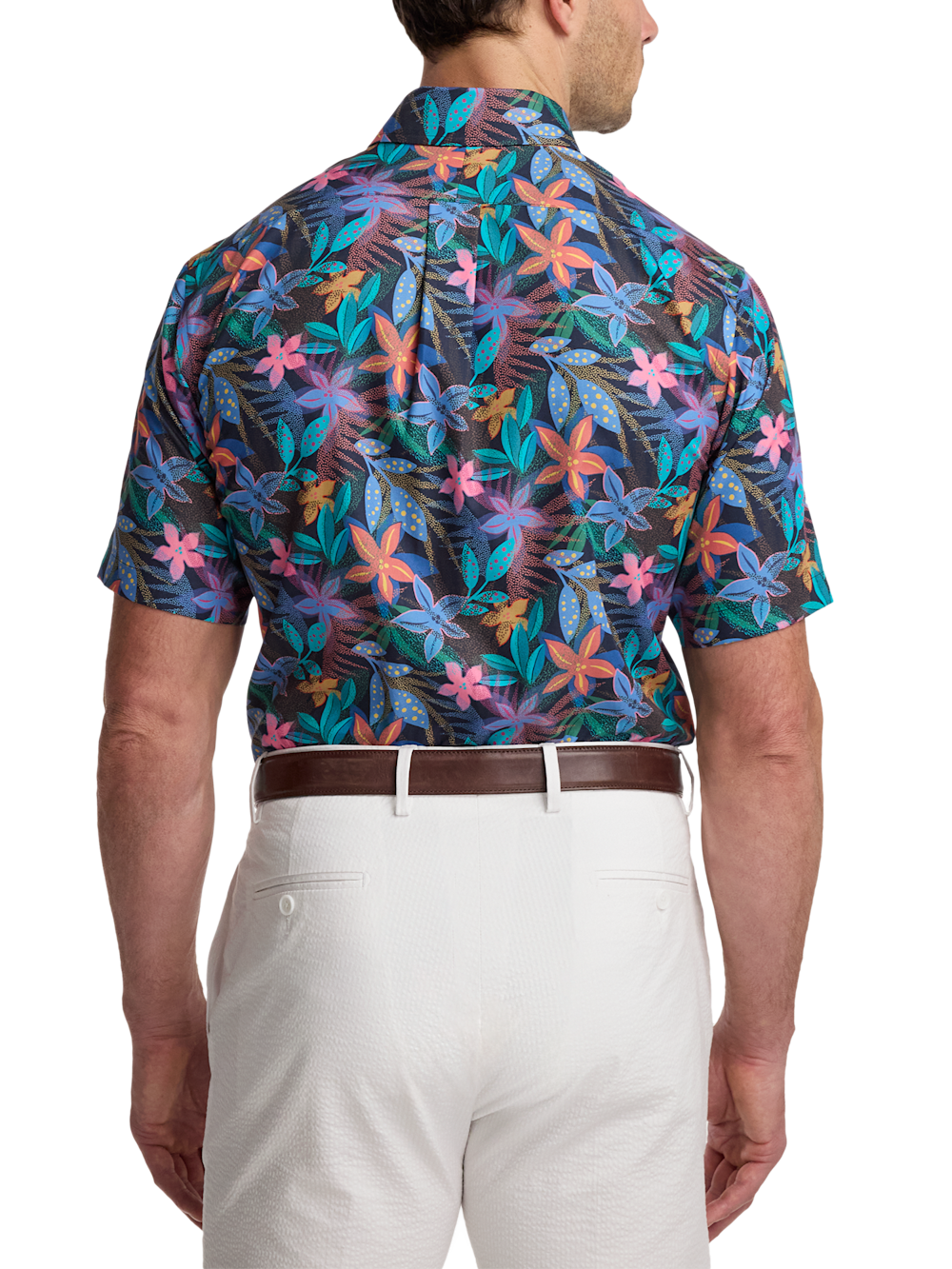 S/f Non-iron Cotton Botanical Button Down Collar Short Sleeve Dress Shirt