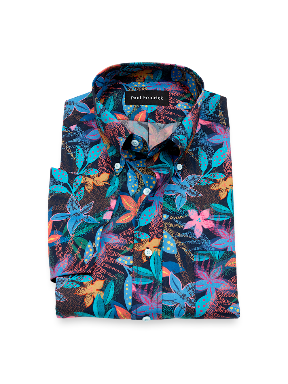 S/f Non-iron Cotton Botanical Button Down Collar Short Sleeve Dress Shirt