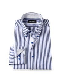 Seersucker Stripe Dress Shirt With Contrast Trim - White/blue