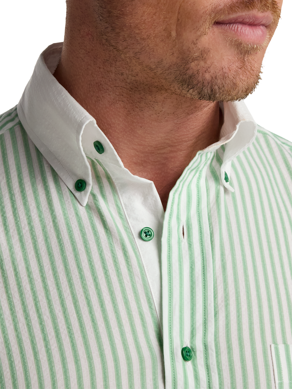 white striped dress shirt Seersucker Stripe Dress Shirt With Contrast Trim
