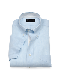 Non-Iron Linen Solid Dress Shirt With Contrast Trim - Light Blue