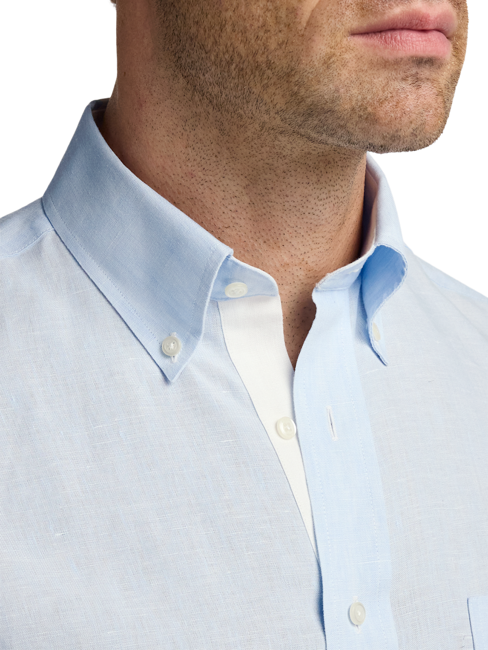 light blue dress shirt slim fit Mens | Plain Cuff collar stays Non-Iron Linen Solid Dress Shirt