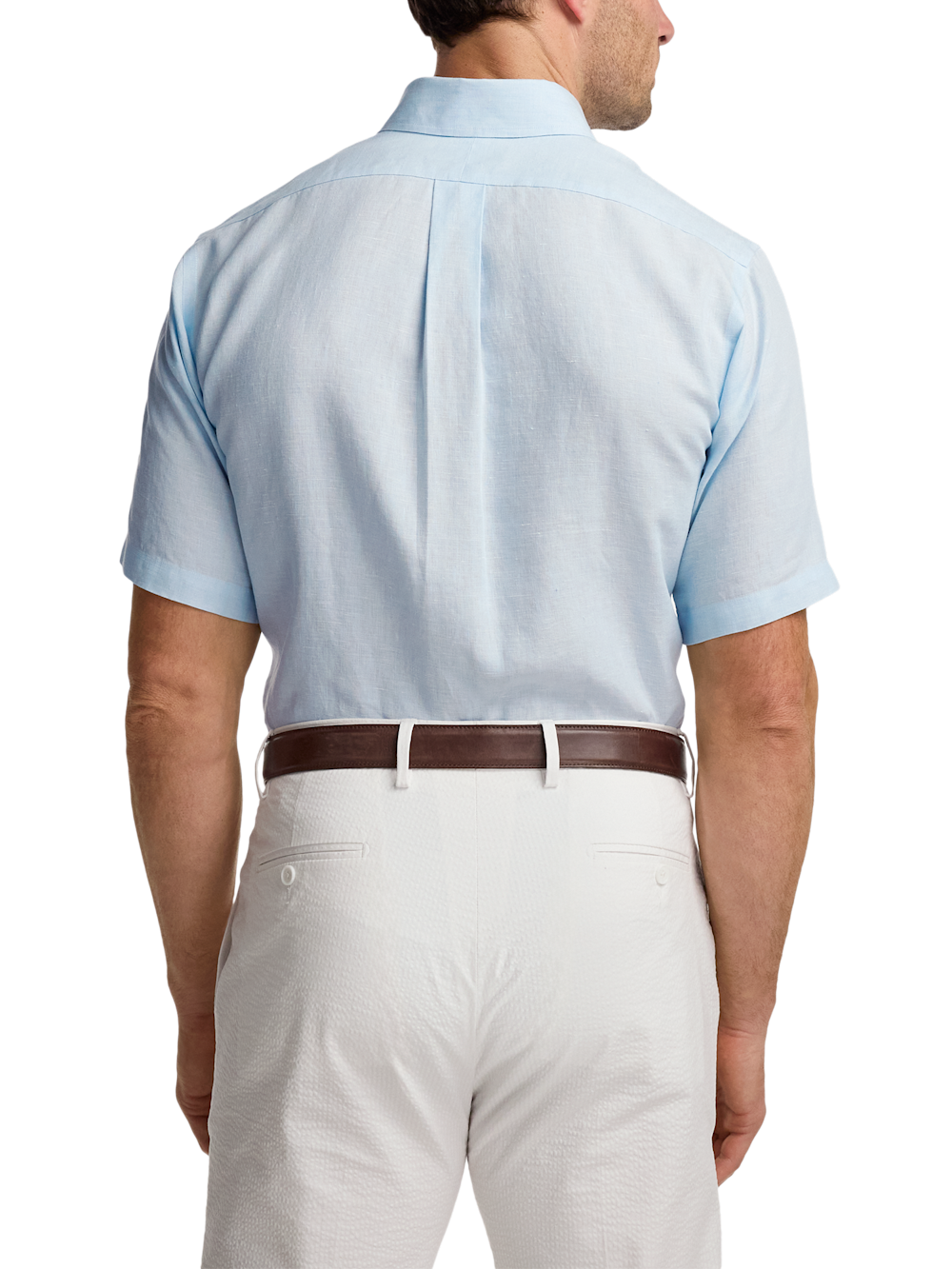 Non-Iron Linen Solid Short Sleeve Dress Shirt With Contrast Trim