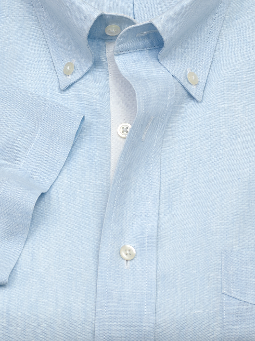 Non-Iron Linen Solid Short Sleeve Dress Shirt With Contrast Trim