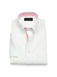 Non-Iron Linen Solid Dress Shirt With Contrast Trim - White