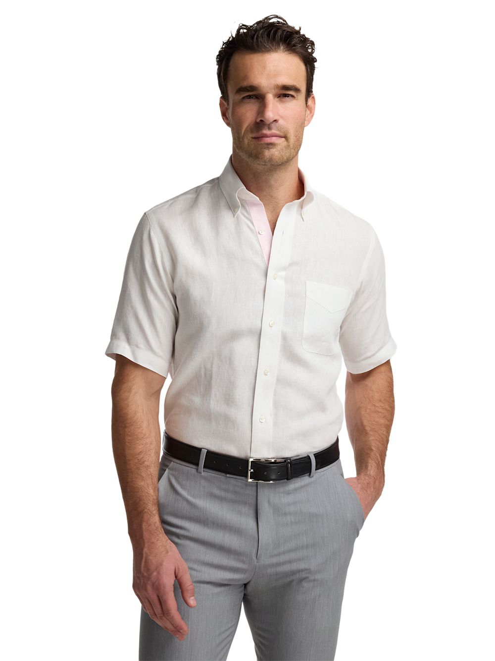 Alternate Image of Non-iron Linen Solid Dress Shirt With Contrast Trim-1
