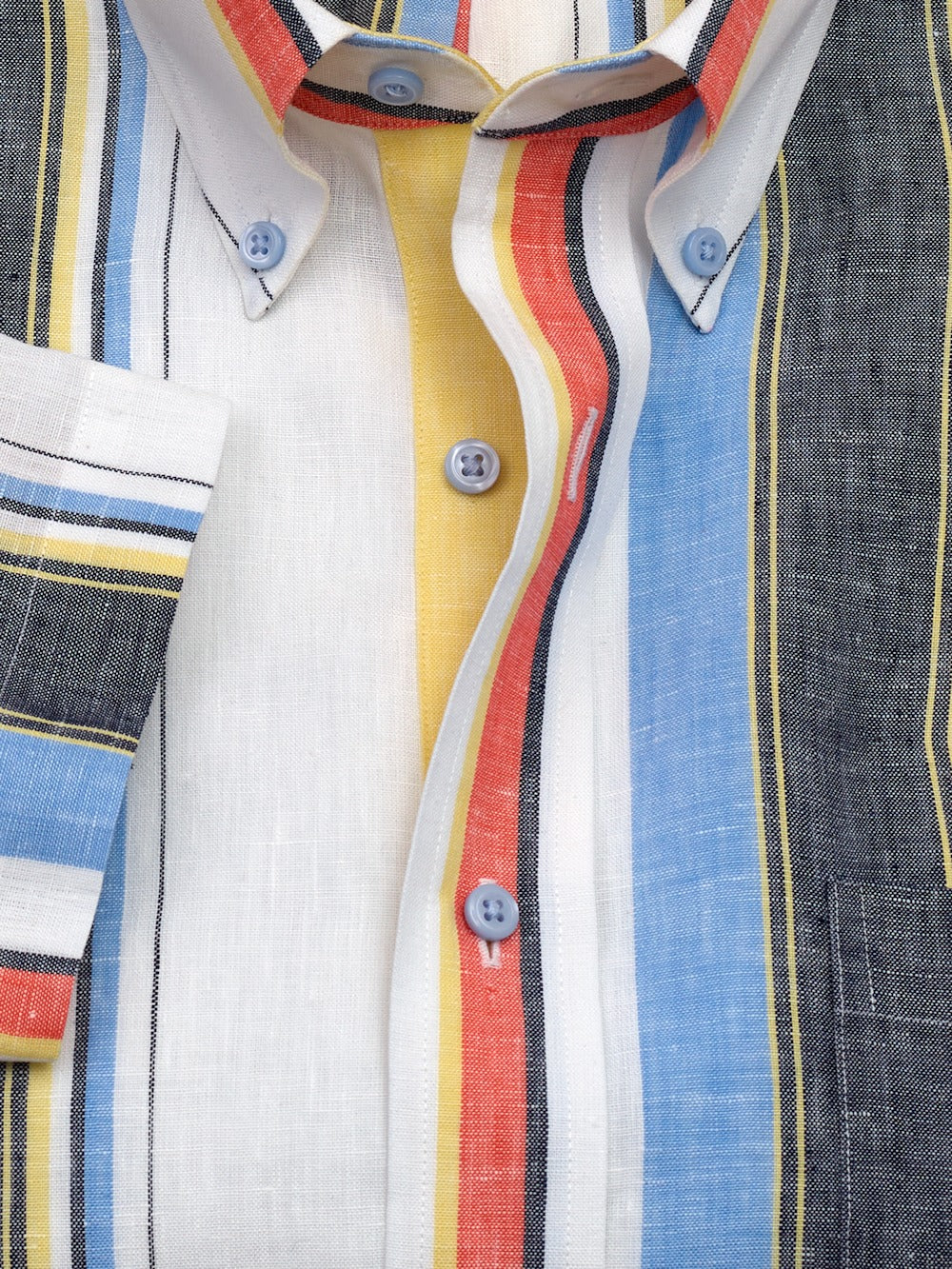 S/f Luxury Non-iron Linen Stripe Button Down Short Sleeve Dress Shirt