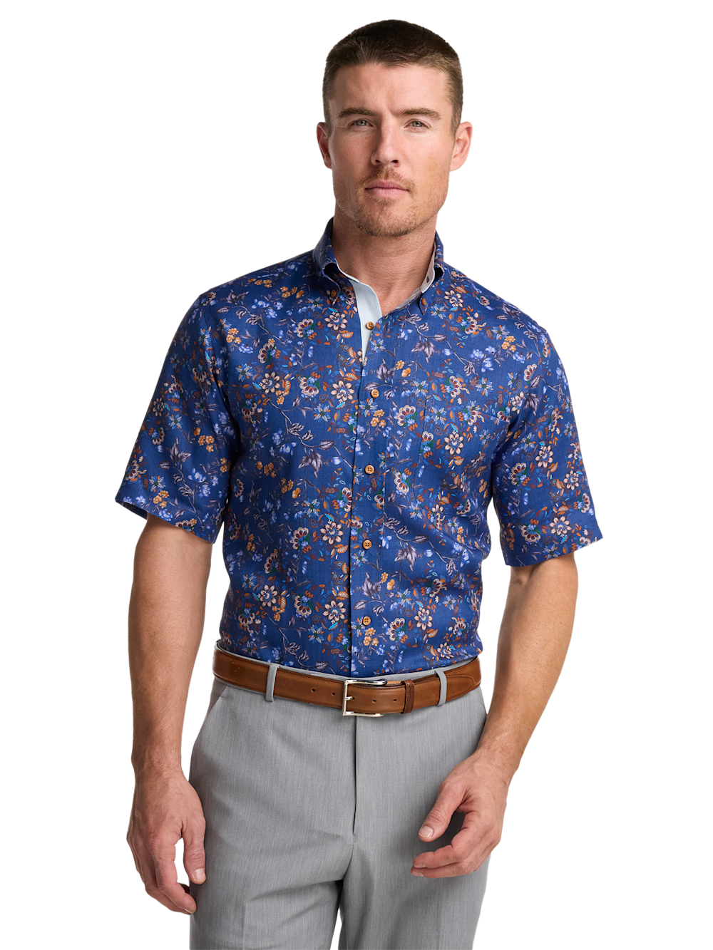 Alternate Image of Non-iron Linen Floral Dress Shirt With Contrast Trim-1