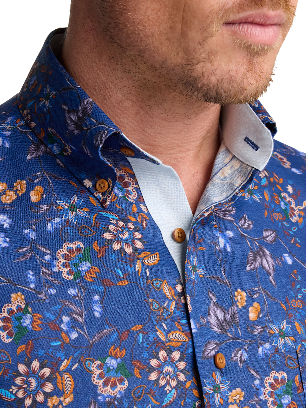 Alternate Image of Non-iron Linen Floral Dress Shirt With Contrast Trim-2