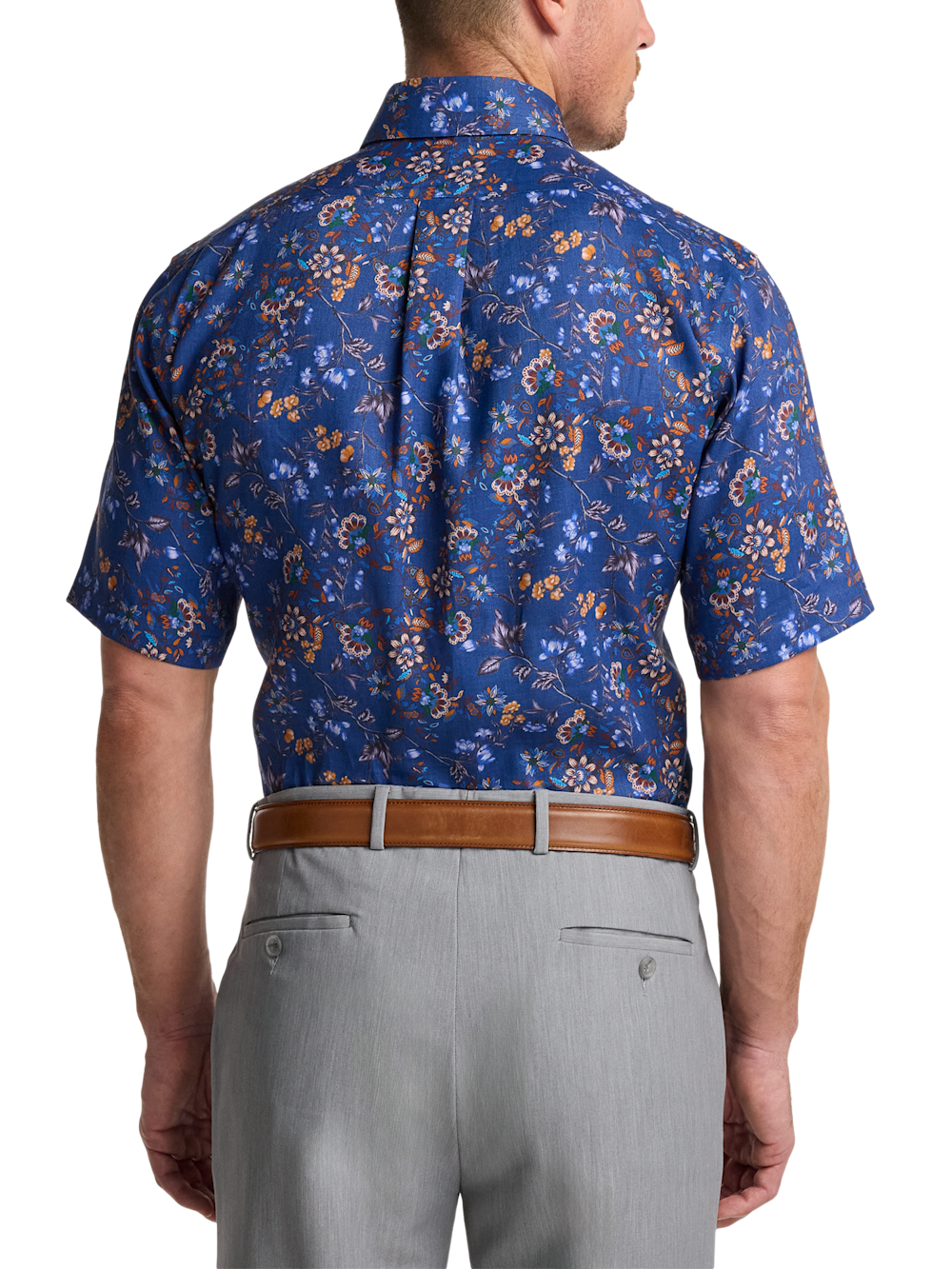 Non-Iron Linen Floral Dress Shirt With Contrast Trim - Cobalt Classic Fit / 20 Non-Iron Linen Floral Dress Shirt With Contrast Trim - Cobalt Classic Fit / 20