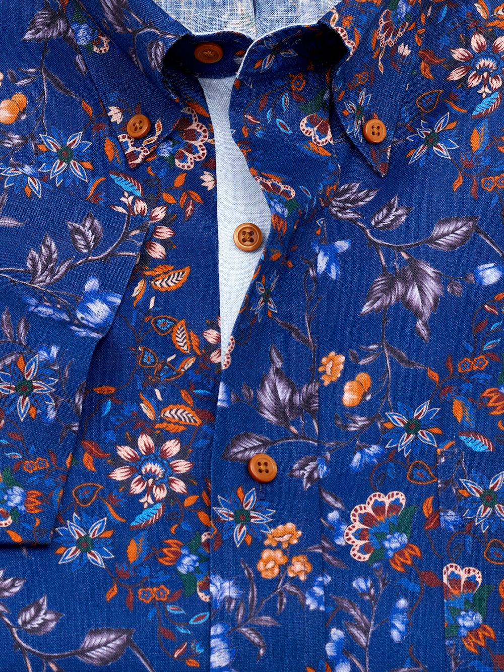 S/f Luxury Non-iron Linen Floral Button Down Short Sleeve Dress Shirt