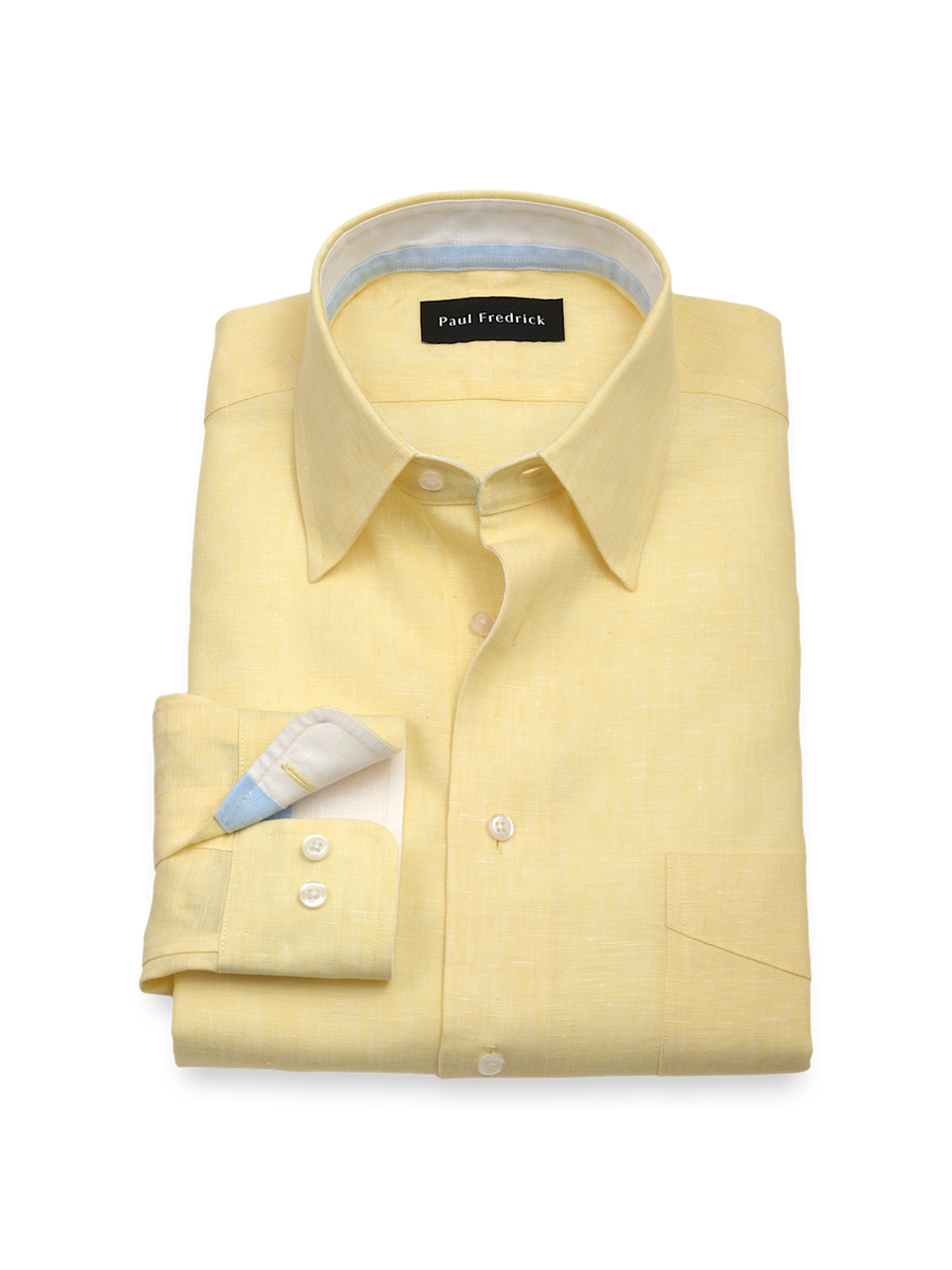 yellow dress shirt near me Non-Iron Linen Solid Dress Shirt With Contrast Trim