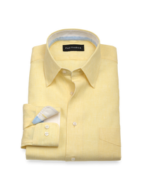 Non-Iron Linen Solid Dress Shirt With Contrast Trim - Light Yellow