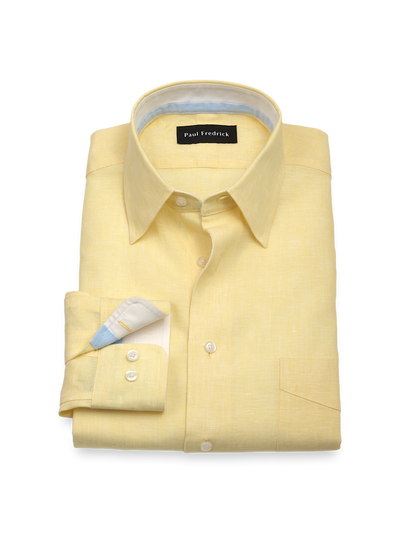 Product Image of Non-iron Linen Solid Dress Shirt With Contrast Trim-Light Yellow