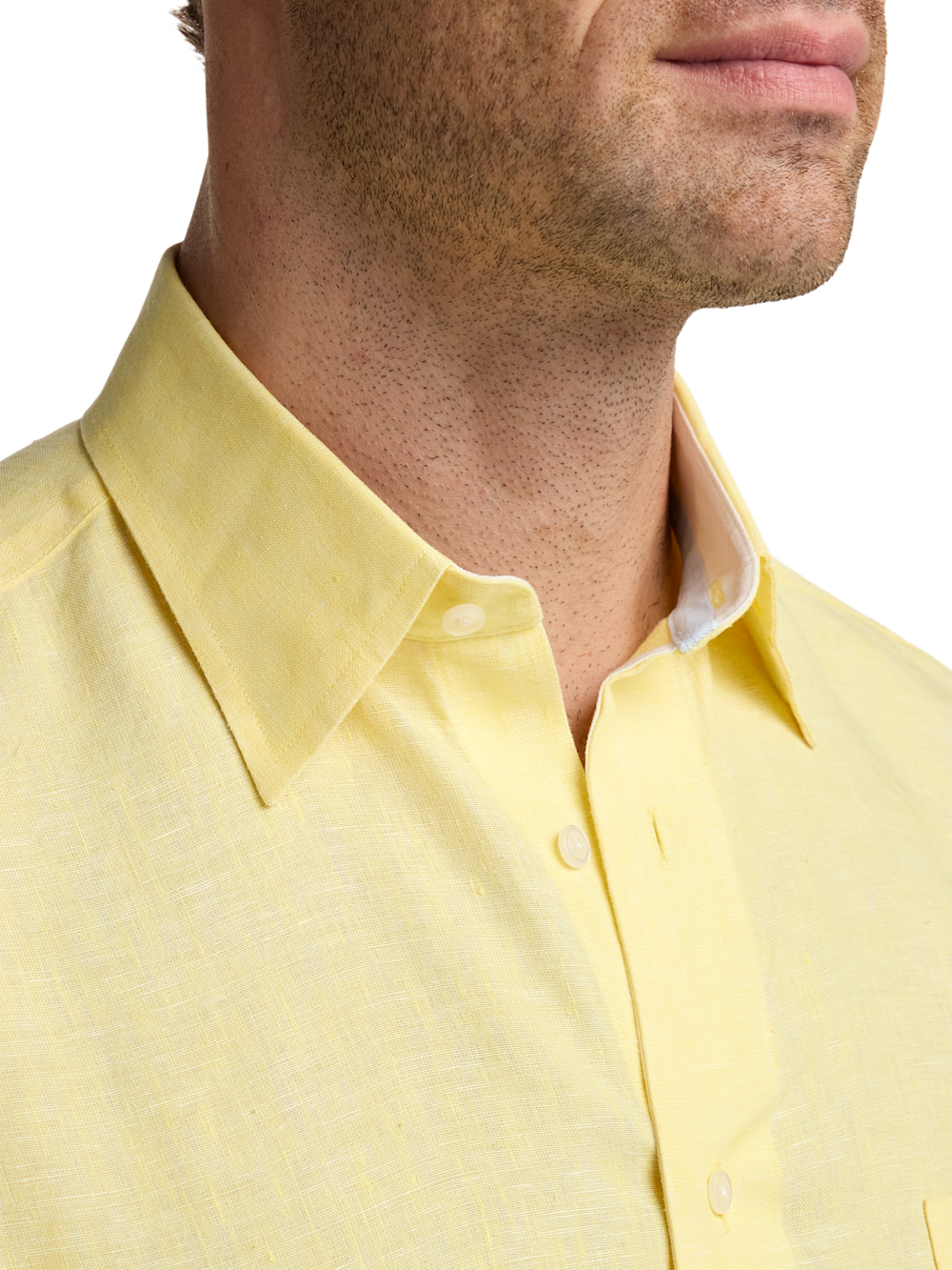 Non-Iron Linen Solid Dress Shirt With Contrast Trim - Light Yellow Tailored Fit / 17.5 / 33 Non-Iron Linen Solid Dress Shirt With Contrast Trim - Light Yellow Tailored Fit / 17.5 / 33
