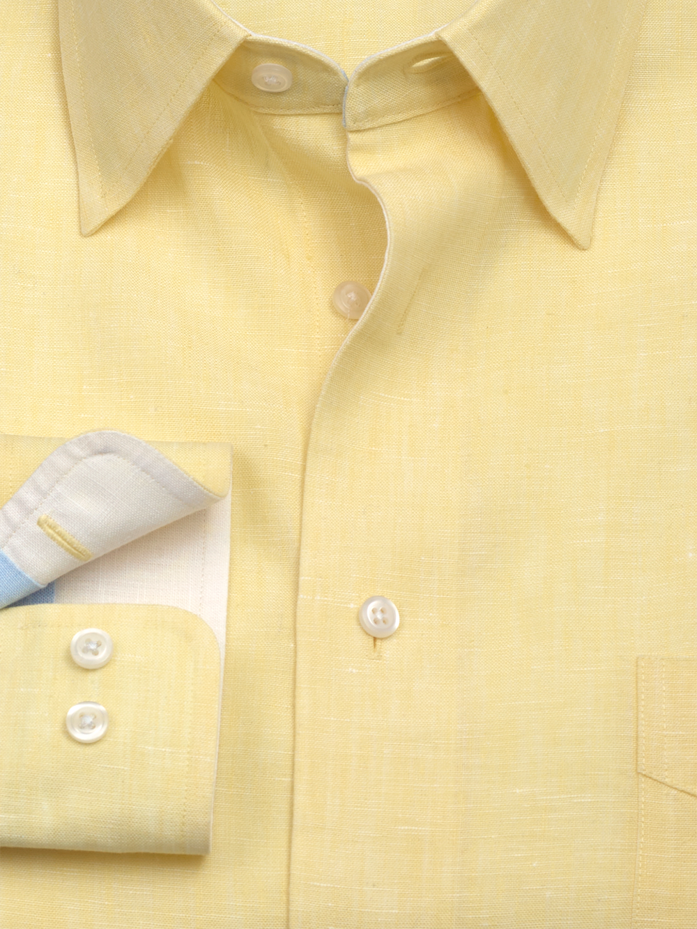 Non-Iron Linen Solid Dress Shirt With Contrast Trim - Light Yellow Tailored Fit / 17.5 / 33 Non-Iron Linen Solid Dress Shirt With Contrast Trim - Light Yellow Tailored Fit / 17.5 / 33