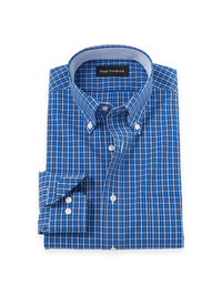 Non-Iron Cotton Check Dress Shirt With Contrast Trim - Blue