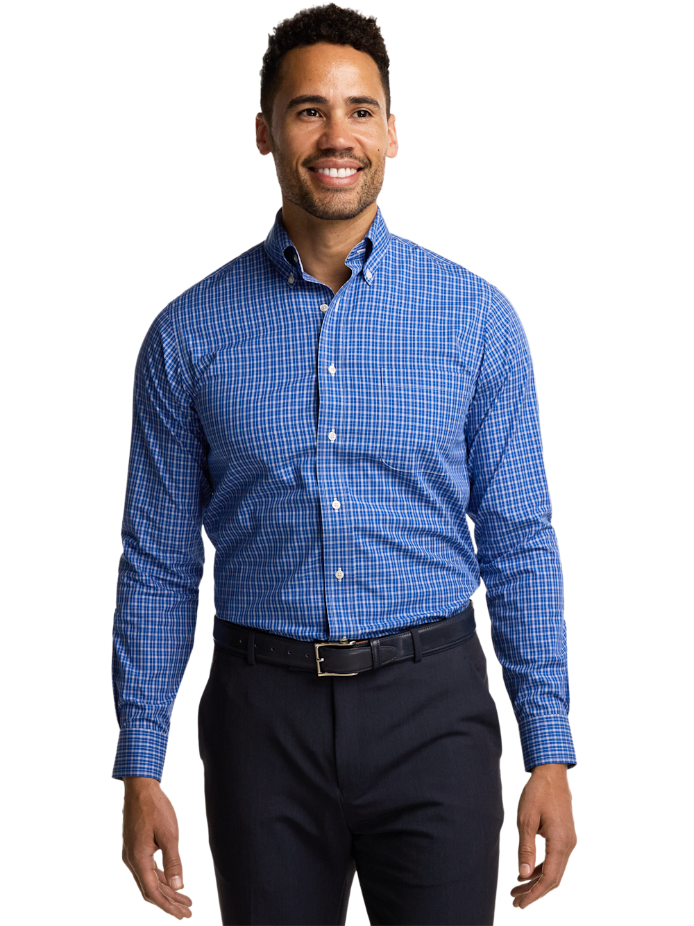 Alternate Image of Non-iron Cotton Check Dress Shirt With Contrast Trim-1