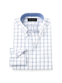 Non-Iron Cotton Windowpane Dress Shirt With Contrast Trim - White/blue