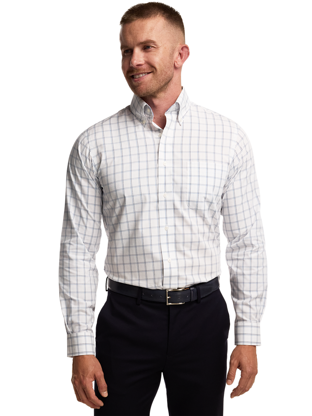 Alternate Image of Non-iron Cotton Windowpane Dress Shirt With Contrast Trim-1