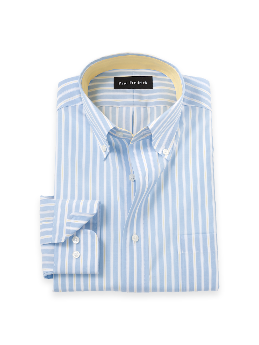 Product Image of Non-iron Cotton Stripe Dress Shirt With Contrast Trim-Blue/Yellow
