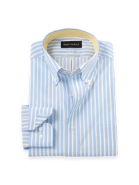 Non-Iron Cotton Stripe Dress Shirt With Contrast Trim - Blue/yellow
