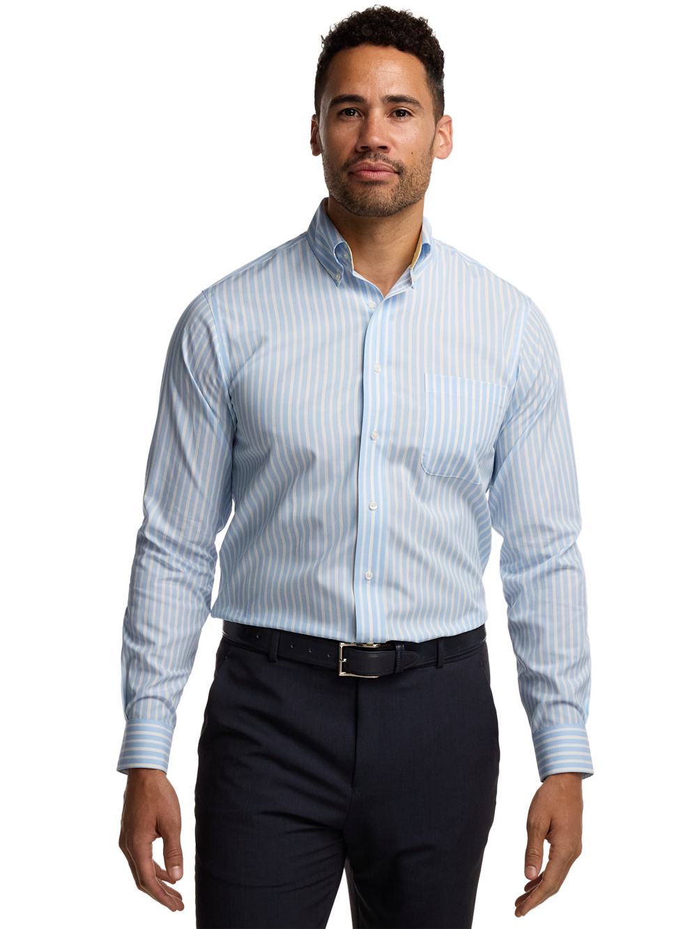 Alternate Image of Non-iron Cotton Stripe Dress Shirt With Contrast Trim-1