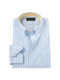 Non-Iron Cotton Stripe Dress Shirt With Contrast Trim - Blue/yellow
