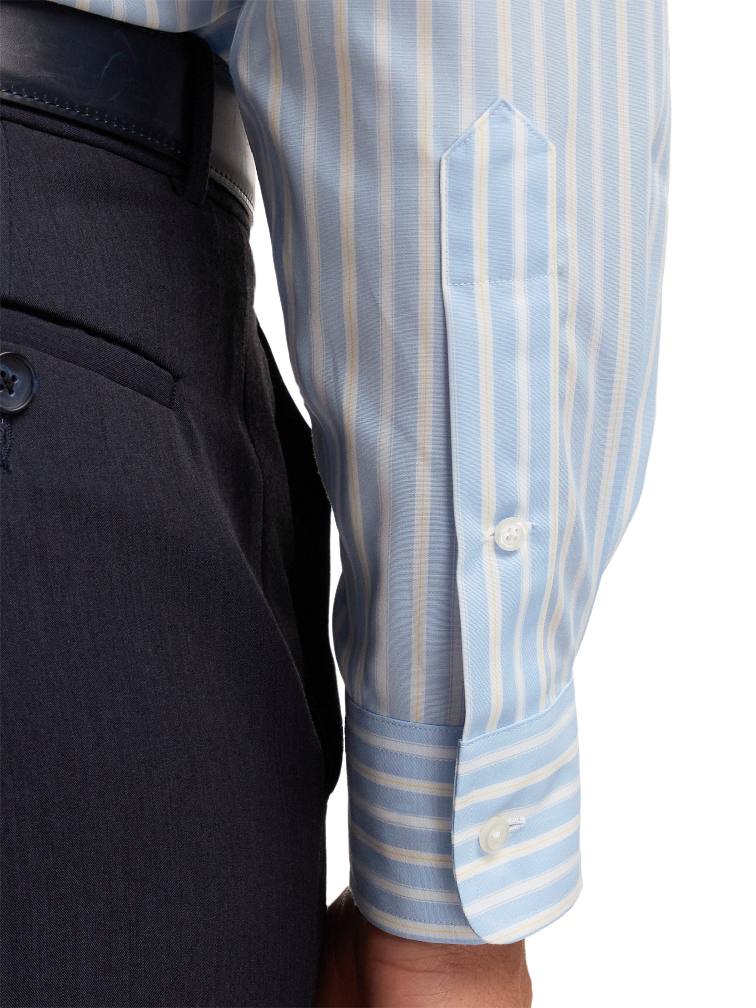 Non-Iron Cotton Stripe Dress Shirt With Contrast Trim - Blue/yellow