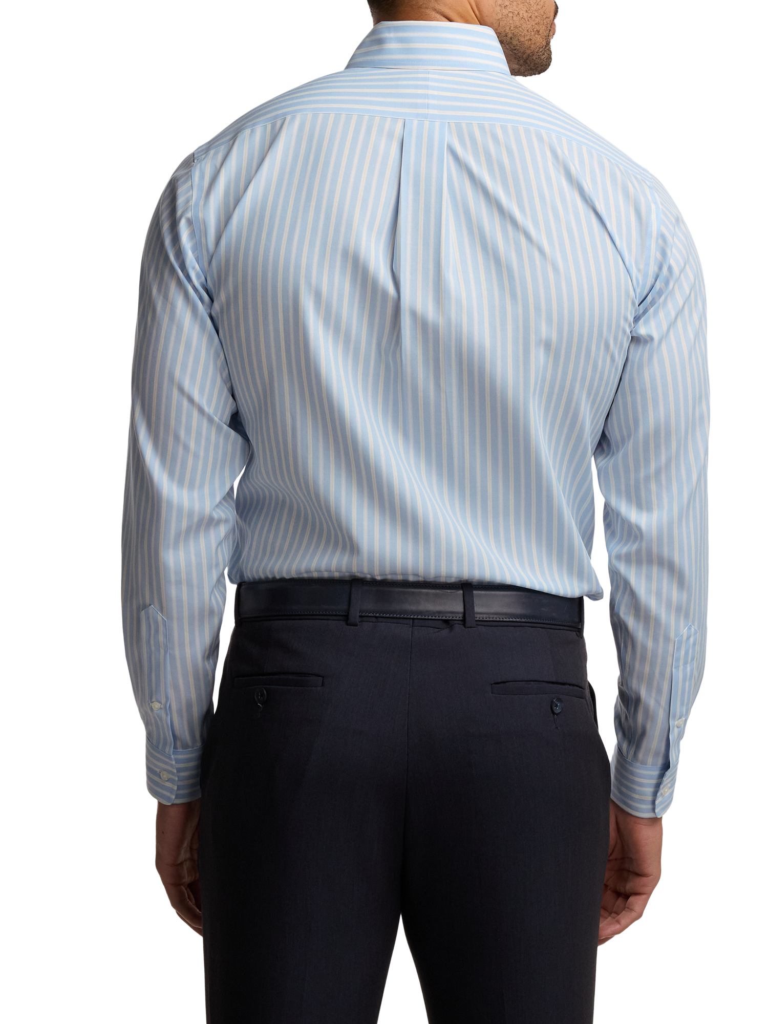 Non-Iron Cotton Stripe Dress Shirt With Contrast Trim - Blue/yellow