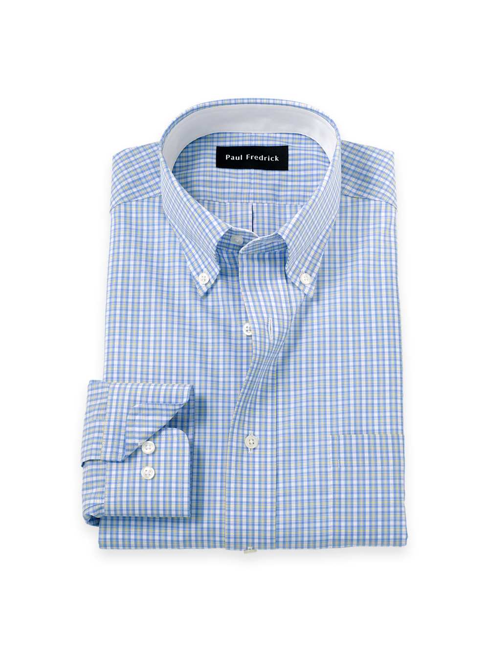 Product Image of Non-iron Cotton Windowpane Dress Shirt With Contrast Trim-Blue/Yellow