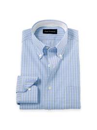 Non-Iron Cotton Windowpane Dress Shirt With Contrast Trim - Blue/yellow