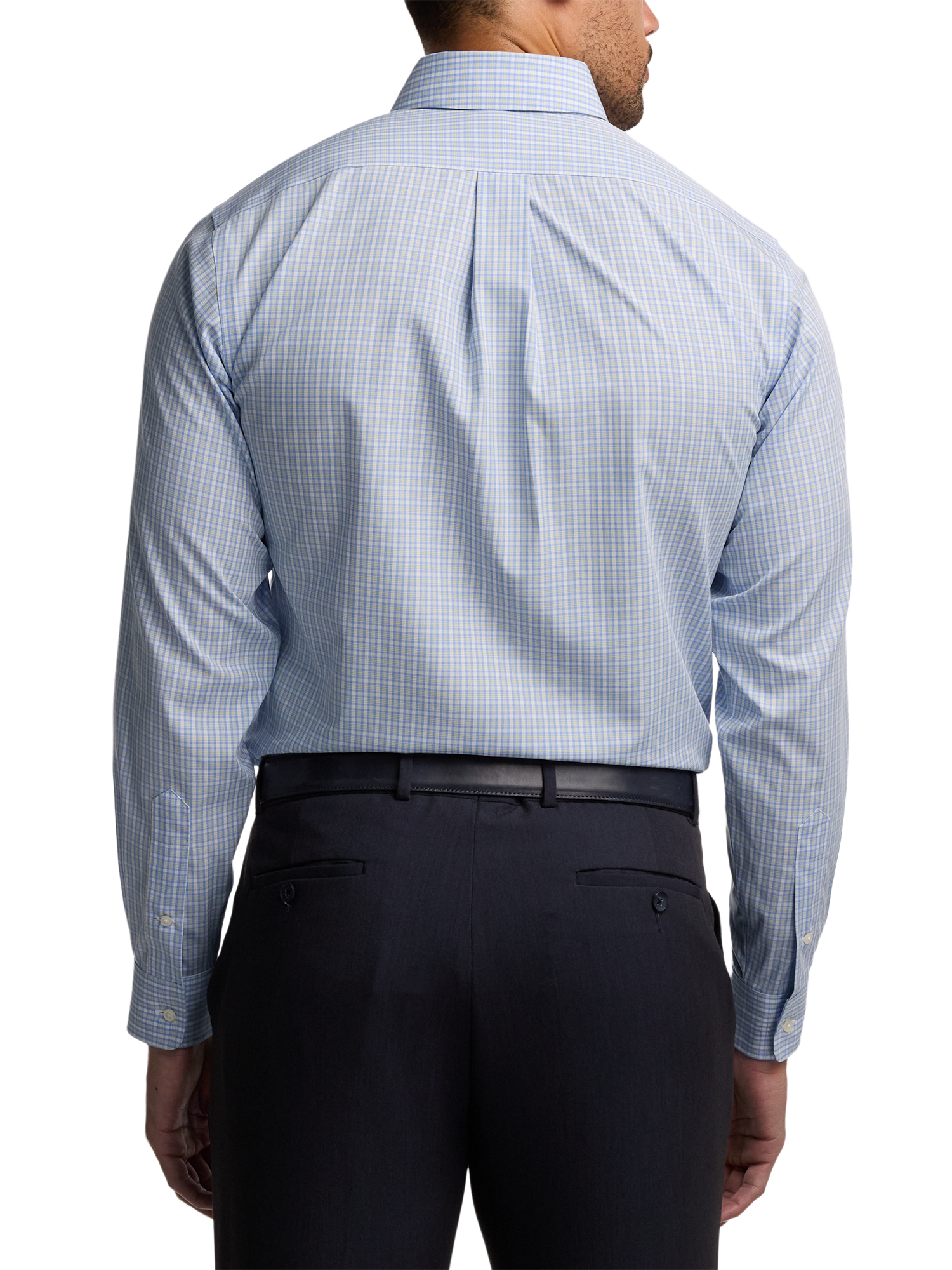 Non-Iron Cotton Windowpane Dress Shirt With Contrast Trim - Blue/yellow