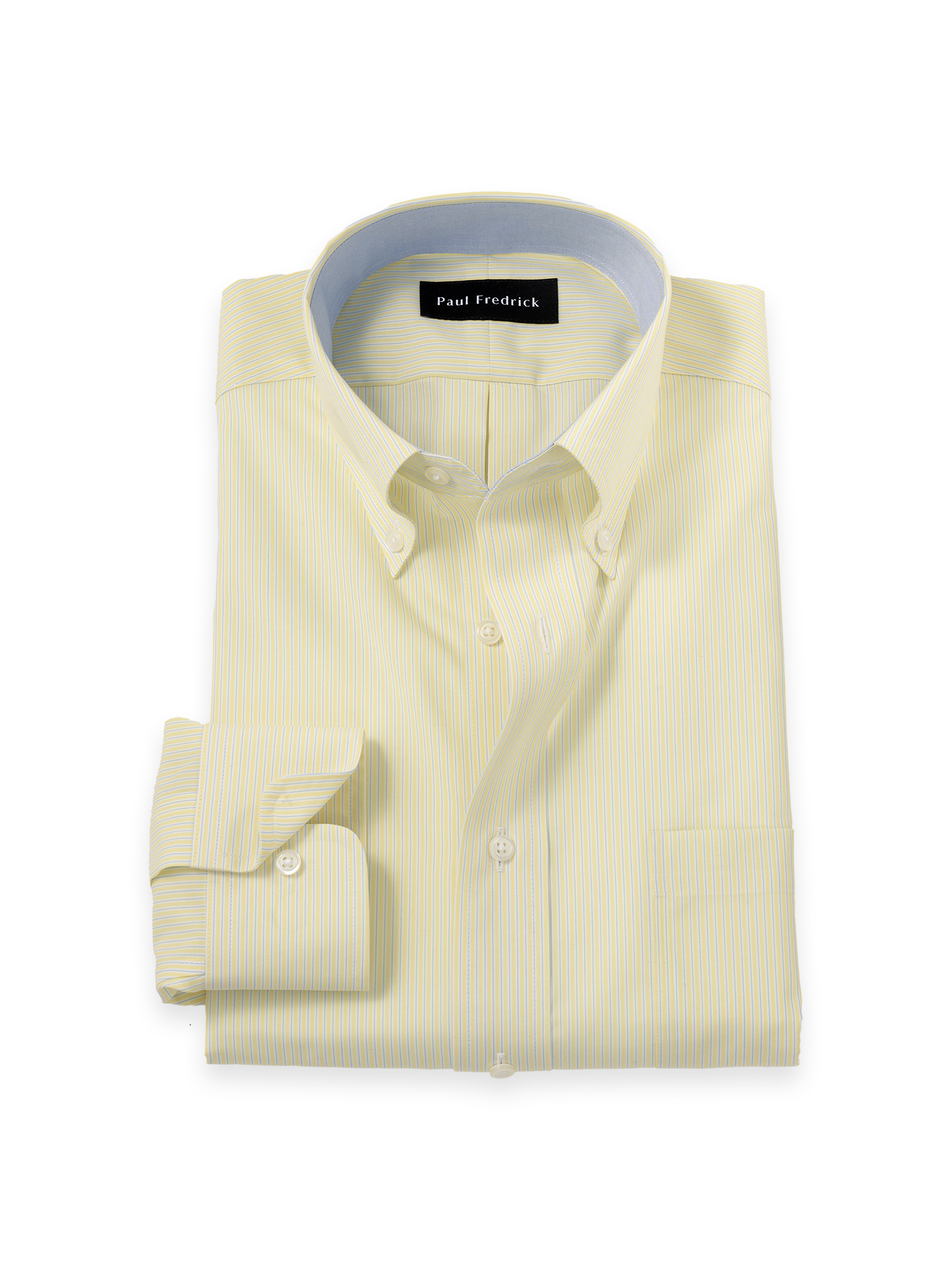 Non-Iron Cotton Stripe Dress Shirt With Contrast Trim - Yellow/blue