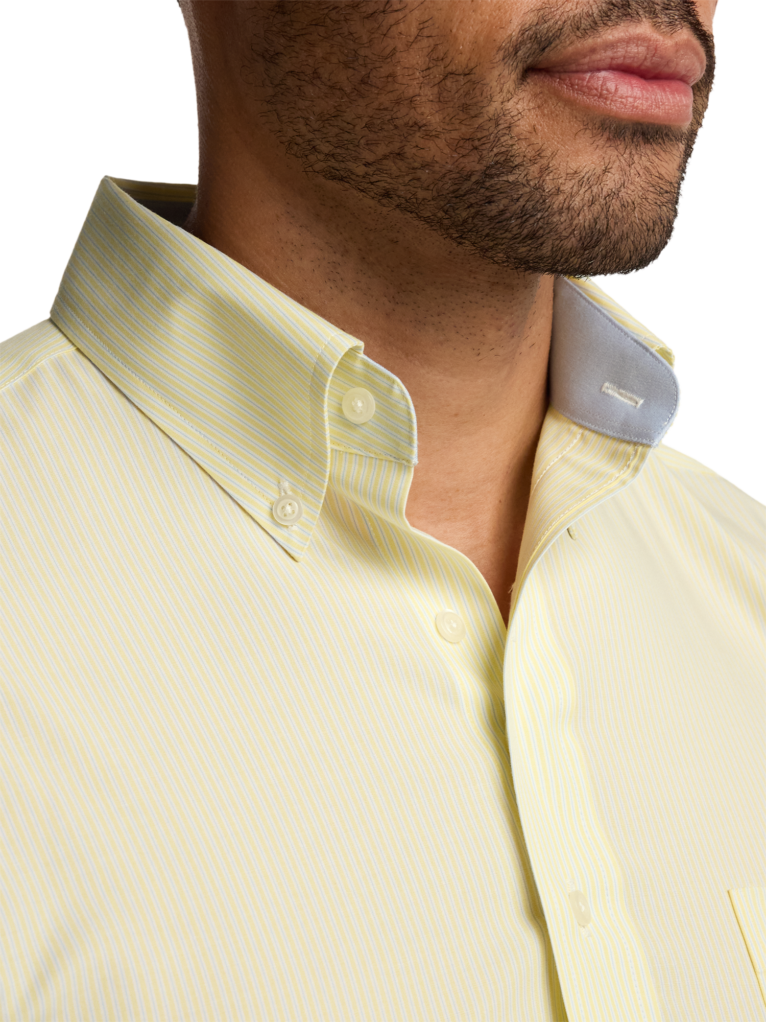 Non-Iron Cotton Stripe Dress Shirt With Contrast Trim - Yellow/blue