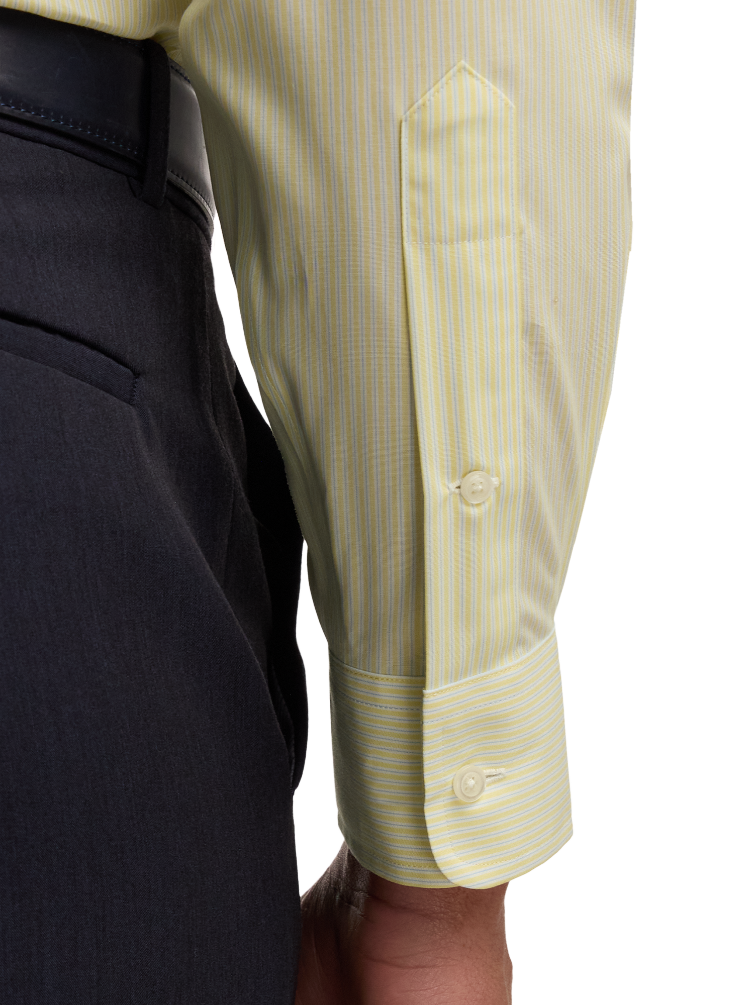 Non-Iron Cotton Stripe Dress Shirt With Contrast Trim - Yellow/blue