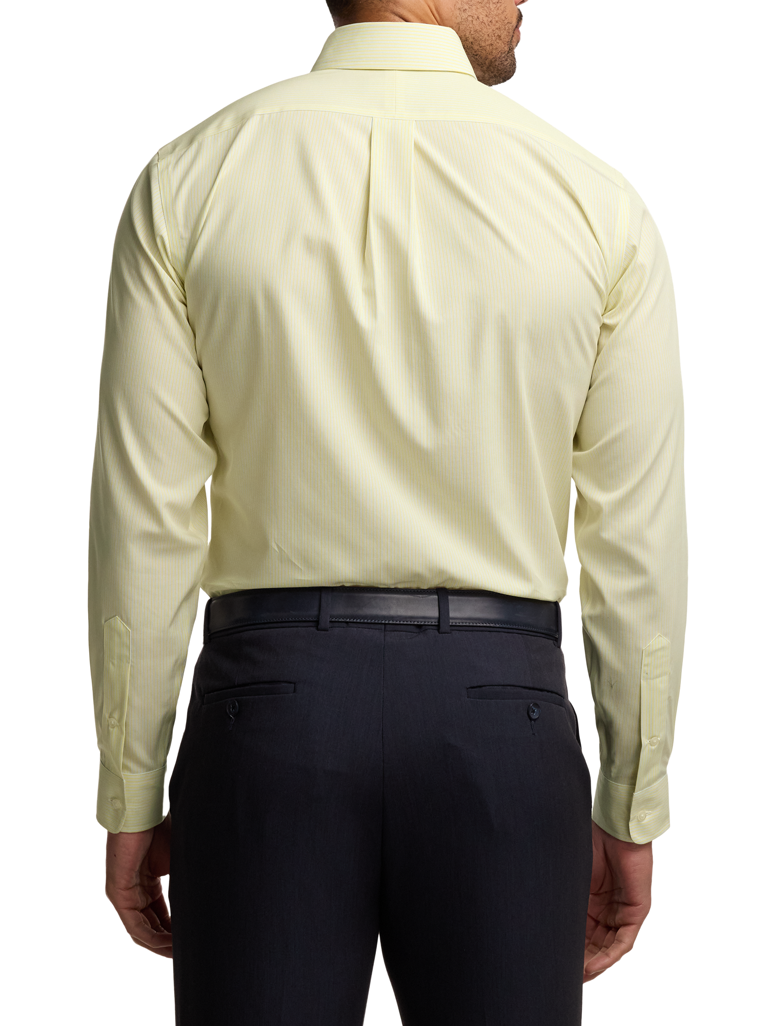 Non-Iron Cotton Stripe Dress Shirt With Contrast Trim - Yellow/blue